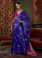 Pure Sattin Royal Blue Party Wear Weaving Saree